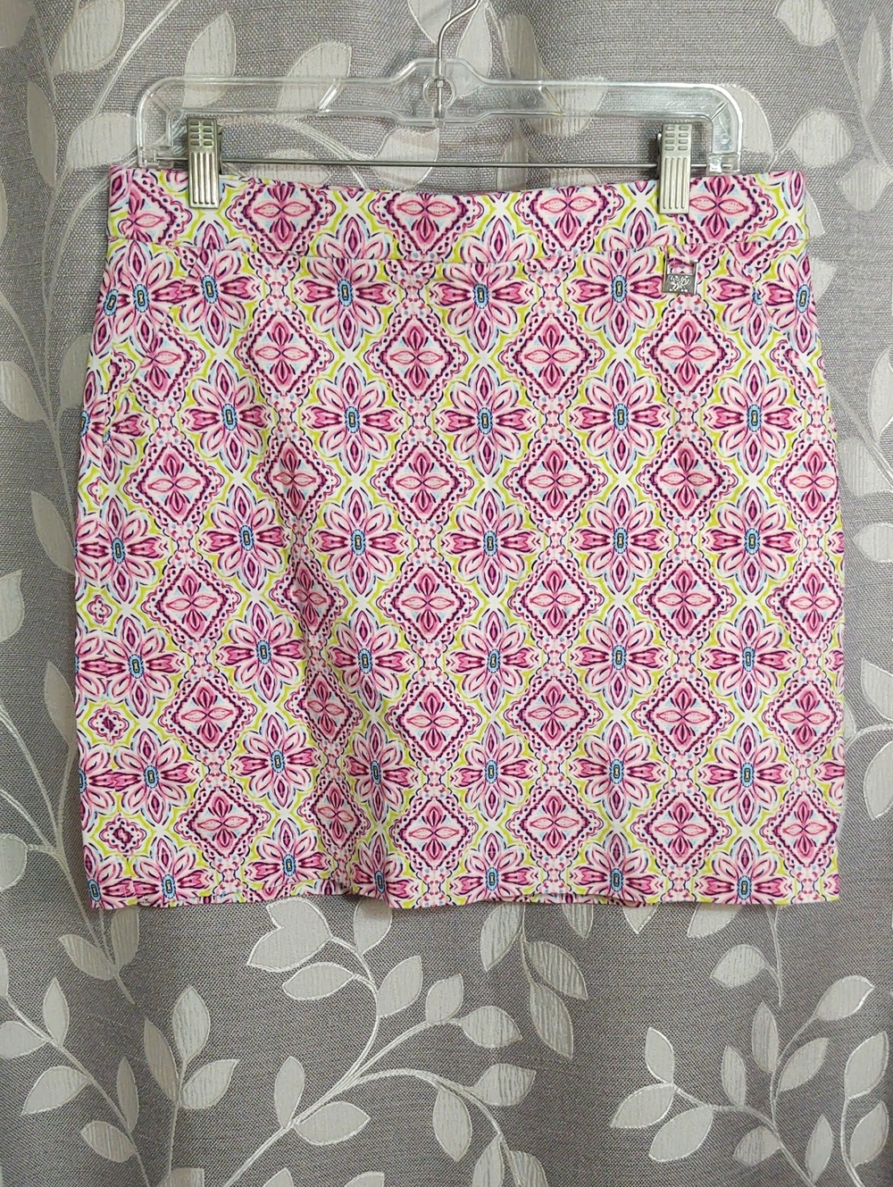 Rafaella Pink Floral Tile Print Mini Skirt with shorts size L